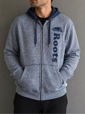 Roots Vancouver Hockey Zip Hoodie XL Men’s Grey Full Zip Beaver Logo Canada